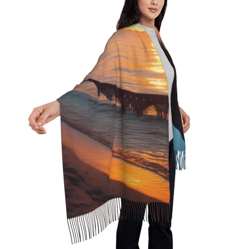 Écharpe douce contre le froid hivernal grand châle noir imprimé plage 71x190cm