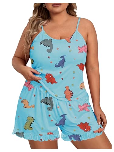 Image of SOLY HUX Women's Plus Size Pajama Set Cute Cartoon Print Sleepwear Cami Top and Shorts Loungewear