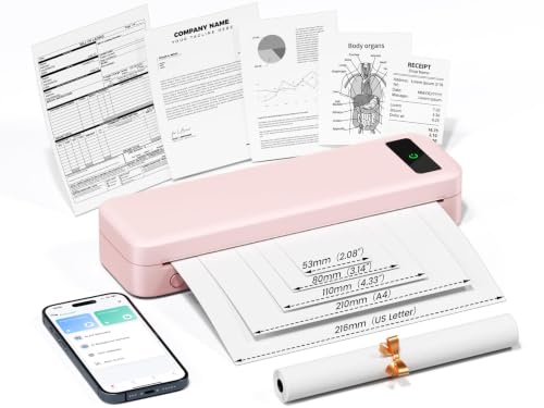 Image of Small Wireless Inkless Portable Thermal Printer, Support 8.5 inch X 11 inch, Pink