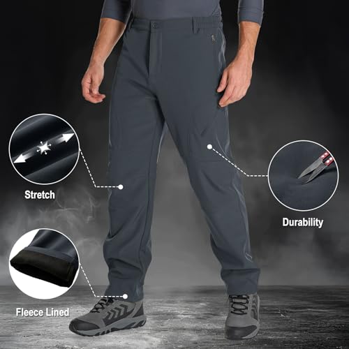 Mens Hiking Pants Water Repellent Outdoor Snow Skiing Camping Fleece Lined Insulated Winter Pants4