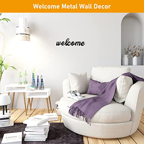 Brynnl Welcome Metal Wall Decor, 15 X 4In Black Metal Welcome Sign, Welcome Word Wall Art, Steel Wall Metal Sculpture, Family Wall Art Home Decor For Indoor, Outdoor, Bedroom, Living Room #TOP1