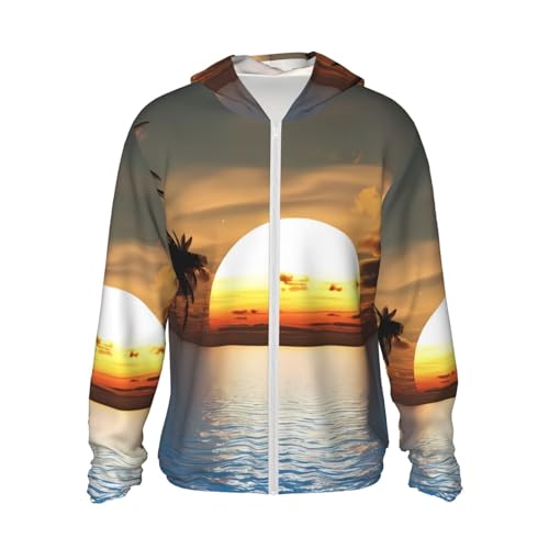 Veste à capuche avec fermeture éclair intégrale et motif lever de soleil pour homme