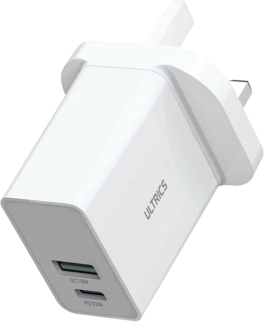 ULTRICS USB C Charger Plug, 33W Fast Charging GaN Tech 2 Port QC 3.0 and PD charger, Type C Power Adapter Wall Charger Compatible with iPhone 14 Pro Max/13/12/11/XS/XR, Galaxy S22/S21 Note 20 and More