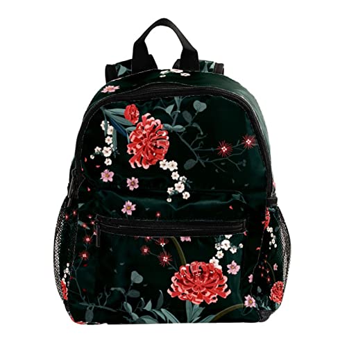 Sac à dos avec motif floral rouge et bretelles confortables 30,5 cm