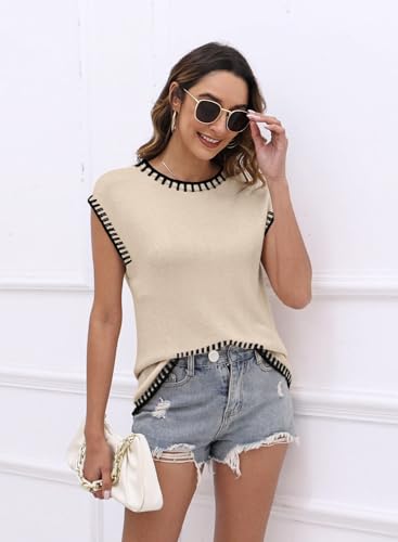 Image of ETCYY Cap Sleeve Sweater Tops Sleeveless Vest Summer Shirts Trendy 2024 Tank Tops Spring Clothes Striped Knitted Tops