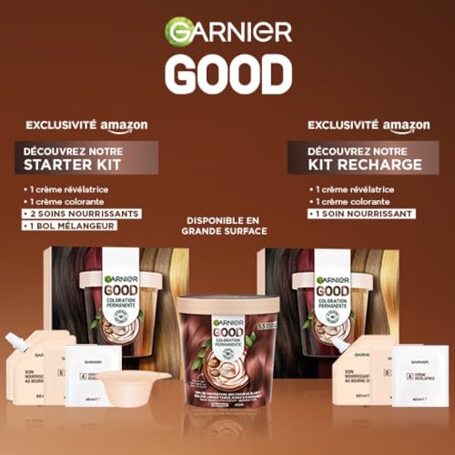 Garnier - Coloration Permanente - Sans Ammoniaque - 90% d'Ingrédients d'Origine Naturelle - Beurre de Karité - 100% Couverture Cheveux Blancs - Kit Recharge - Marron Glacé (4.15) - Good