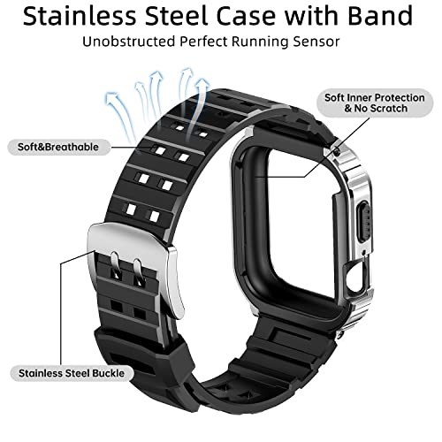 SUPLINK Compatible with Apple Watch Strap 45 mm with Bumper Case,Mens Stainless Steel Metal Rugged Protective Cover with TPU Strap for iWatch Series 8/7(Silver) - Image 4