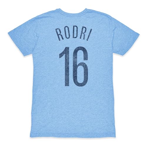 Manchester City Rodri Premium Vintage Triblend Slub T-Shirt (US, Alpha, Medium, Regular, Regular, Sky Blue)