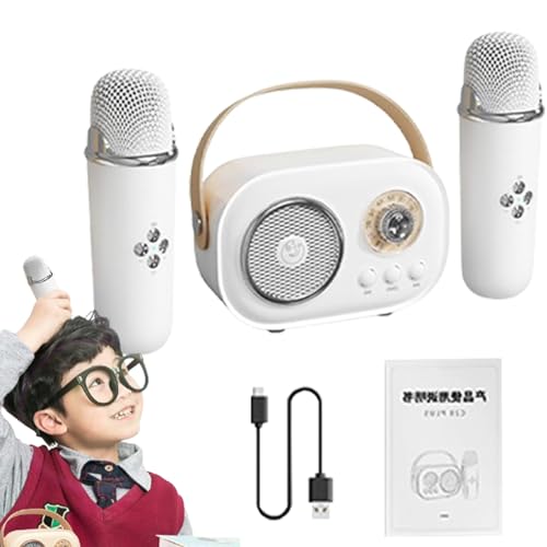 Pequeño altavoz de karaoke, pequeño karaoke con dos micrófonos, micrófonos de canto portátiles con cable de carga para entretenimiento en el hogar