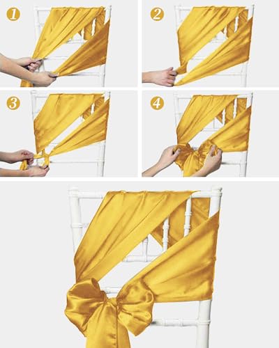 image for YMHPRIDE 120 PCS Gold Satin Chair Sashes,Ties Bows Designed Chair Sash