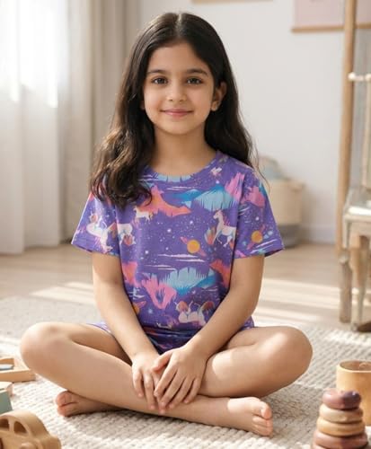 Image of ANTHRILO Sleepwear Shorts Set for Girls| Material: 100% Pure Cotton | Fabric: Skin-Friendly, ensuring a Soft Touch on Delicate Skin| Fit: Regular |Age Range: Suitable for Girls Aged 0-14 Years