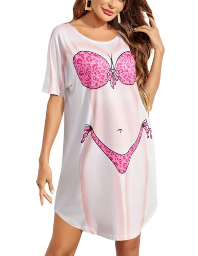 Ekouaer Womens Funny Bikini Tshirt with Body Print Short Sleeve Novelty Bathing Suit Cover Up Baggy...
