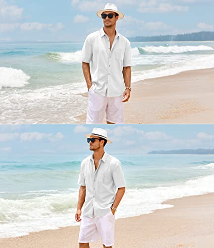 Mens Beach Linen Shirts Short Sleeve Cuban Button Down Casual Summer T Shirt Guayabera Hawaiian Tee Loose Fit Tops4