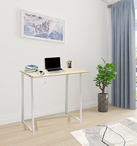 H&H Happy Home Faltbar Tisch Schreibtisch Computertisch klappbar für Homeoffice Büro Arbeitszimmer Metallgestell weiß… – Bild 2