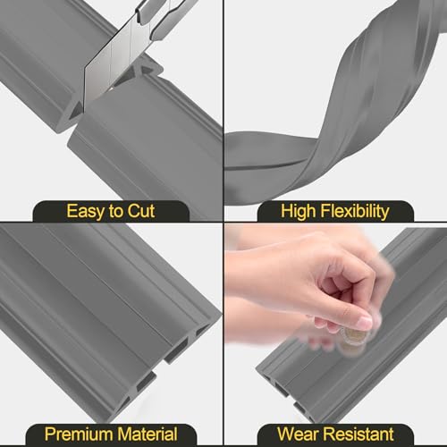 Image of MYFAMIREA 10FT Floor Cord Cover Heavy Duty Cable Cover Protector 3 Channels Extension PVC Floor Wire Cover Outdoor Cord Hider Management Cord Cover for Wire on Floor for Home Office Outdoor, Dark Grey