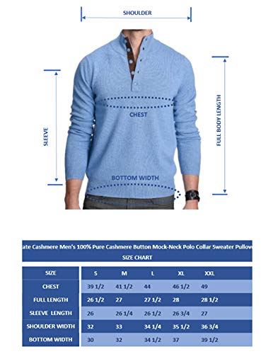 State Cashmere Button Up Mock Neck Sweater - Long Sleeve Pullover For Men Made With 100% Pure Cashmere Sourced From Inner Mongolia Goats - Soft, Lightweight & Versatile - (Bella Blue, Small) #TOP5