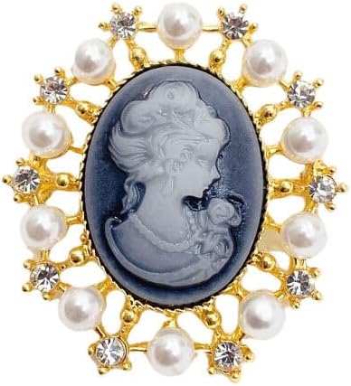 Vintage Rhinestones Cameo Pearl Brooches For Women Queen's Cameo Beauty Head Brooch Pin Clothing Accessories Girls s