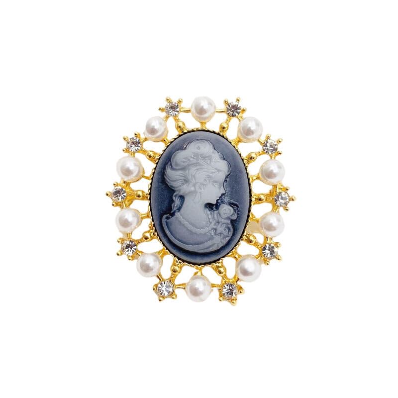 Vintage Rhinestones Cameo Pearl Brooches For Women Queen's Cameo Beauty Head Brooch Pin Clothing Accessories Girls s