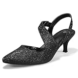 mysoft Women's Dress Shoes Low Heels 2 inch Kitten Pumps Slingback Wedding Party Medium/Wide Width Shoes Black Glitter
