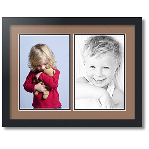 ArtToFrames Collage Photo Frame Double Mat with 2-8x12 inch Openings with Black Frame and Sandpiper Top Mat