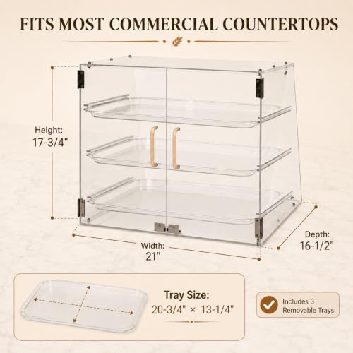 Image of WantJoin Pastry Display Case, 22-inch 2-Tier Countertop Display Case with Magnetic Doors & 3 Trays, Acrylic Commercial Food Display for Bakery, Bread, Dessert,