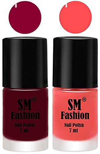 Image of Long Lasting Nail Polish | Nail Paint Combo 7 ml Each) - Set of 2 Boysenberry-Peach Pink