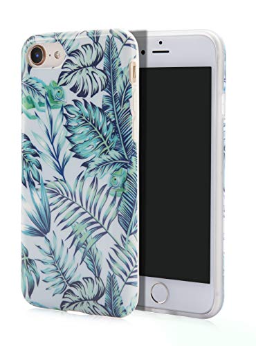 SunshineCases Tropical iPhone Case (Compatible: Apple iPhone SE 2020 / iPhone 8 / iPhone 7 Case) Slim, Cute and Protective Phone Case Cover for Women & Girls, Easy to Grip (Iguana Palm Leaf)