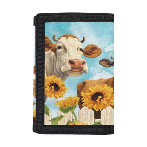 GIFTPUZZ Cow Kids Wallets Cute Card and Coin Trifold Wallet for Boys Girls Unisex Purse Moneybag Youth Billfold with Coin Pocket and Card Holders