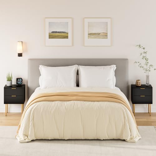 Masupu Nightstand,Mid-Century Modern Bedside Table with Storage Drawer and Open Wood Shelf,Small Gold Frame Side Table for Bedroom,Living Room - Image 8