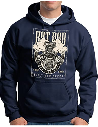Sweat à capuche OM3 V8-Big-Block homme pull bleu marine vêtement vintage