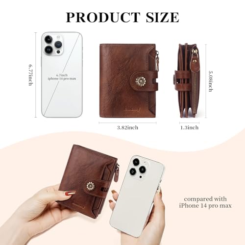 Image of Wallet Women,RFID Blocking Womens Wallet,Real Leather Bifold Compact Small Wallet for Women Card Holder with Zip Coin Pocket(Darkcoffee)