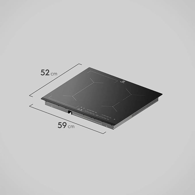 Diagrama técnico mostrando as dimensões de 52cm por 59cm do cooktop