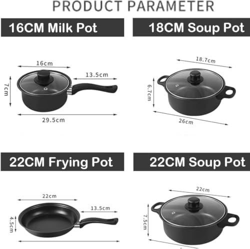 Image of Non-Stick Pots & Pans Set | 13-Piece Kitchen Cookware Set | Black Thirteen Piece Set of Pot, Non Stick Soup Pot, Milk Pot, Frying Pan, Multiple Cookware Set for Home & Daily Cooking