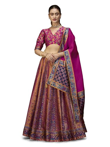 Image of PURVAJA Women's Jacquard Semi-Stitched Lehenga choli