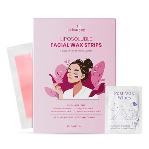 Image of Urban Yog Small Liposoluble Facial Wax Strips for Women - 20 Wax Strips + 4 Post-Wax Wipes | Gentle Facial Hair Removal Face Wax Strip for Upper Lip, Eyebrows, Chin, Sidelocks