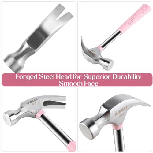LOZAGU 8oz Hammer, 2-Piece Small Claw Hammer & Rubber Mallet Hammer Mini Hammer Set(Pink) - Image 3