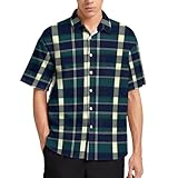 TZTTZT - Camisa hawaiana para hombre, casual, estampado de cuadros, azul marino, verde, manga corta, abotonada, para hombre, Multicolor, XXL