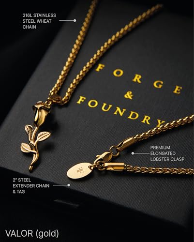 Forge & Foundry Men's Rose Pendant with Adjustable 21" Necklace Wheat Chain | Valor | Design-led, artisan jewelry from London3
