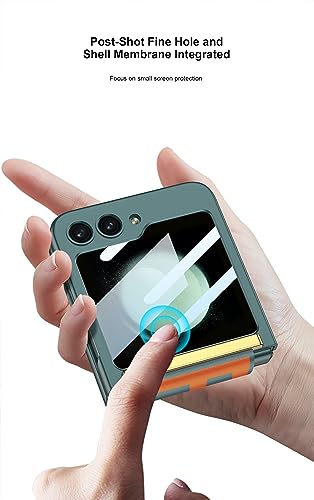 Image of BOUNCEBACK Case Cover with Strap & Back Glass for Samsung Galaxy Z Flip5 / Galaxy Flip 5 Case Cover - (Matte Green | Poly Carbonate | Leather)