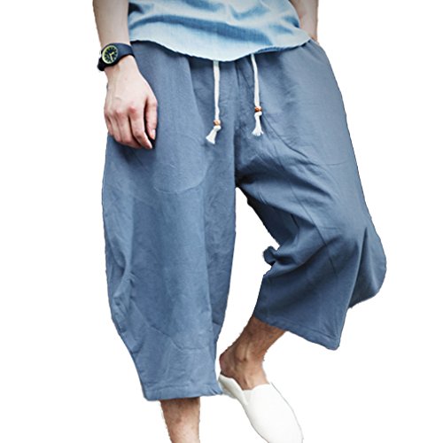 MEIHAOWEI Pantalones de Algodón de Lino Holgados Pantalones Cruzados Hombres Entrepierna Hip Hop Bloomers Pantalones Hombres Pantalón-Longitud Pantalones de Harén Pantalones de Lino Hombre Cover