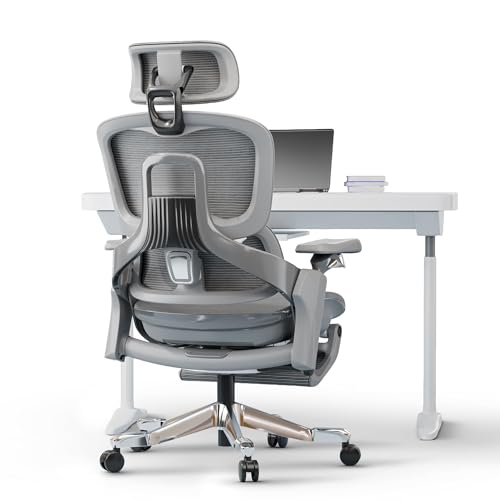 Image of DROGO Mesh Ergo Flow Luxury Ergonomic Office Chair for Work from Home with Patented Flow Technology,4D Armrest with Wired Cable Mechanism,3D Headrest & Lumbar Support,Gaming Chair with Recline (Grey)