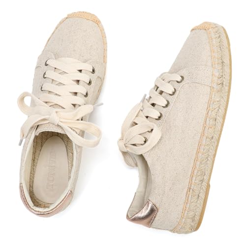 TONIVIS Tênis feminino espadrille com cadarço plataforma de juta - respirável para conforto casual s