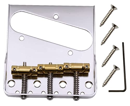 TUOREN Vintage Telecaster Bridge with Brass Compensated 3-Saddles Assembly Fit Fender Telecaster Tele Electric Guitar