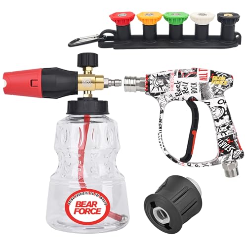BEAR FORCE Pistola pulverizadora para lavadora a presión M22-ID14 mm y conector rápido de 1/4 pulgadas, lanza de espuma de nieve de 1 litro, juego para lavadora a presión Kar-Cher K1 K2 K3 K4 K5 K6 K7