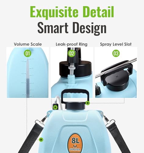 image for PASAMIC 2 Gallon Battery Powered Sprayer, Rechargeable Electric Spraye