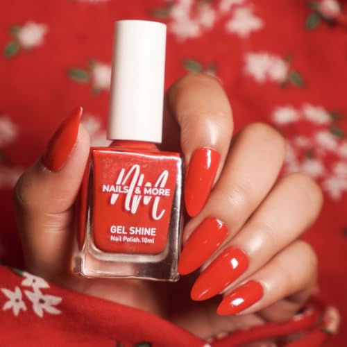 Image of Nails & More Dark Red Nail Polish, Argan Oil-Infused Gel Shine, Deep Red Nail Color, Elegant & Bold | 10ml