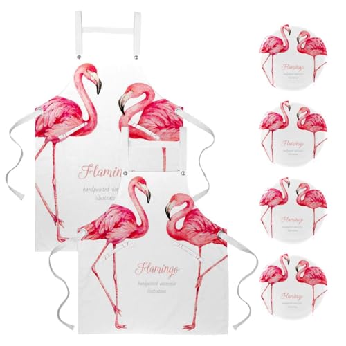 Tablier de cuisine lot de 2 avec motifs flamants roses pour service et pâtisserie