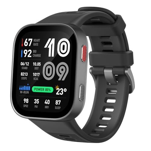 Image of Amazfit Bip Max 50mm Smartwatch, 2.07 inch AMOLED Display, 20 Days of Battery, GPS, 4GB Storage, Offline Maps, Fitness Tracker, Hybrid Training, 150+ Sports, HYROX Mode, 5 ATM for Android & iPhone, Gray