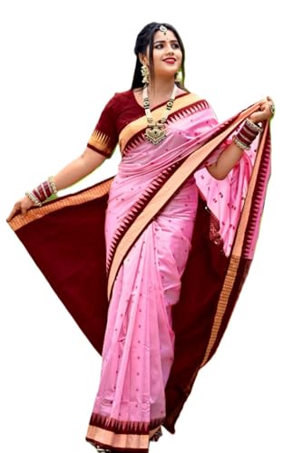 Image of NEW COLLECTION Women's Odisha Handloom Sambalpuri Pata Saree Temple Border Pasapalli Bomkai Buti Boyanika Design Saree Banarasi Soft Papa Silk Simple Ethnic Orissa Sari with Blouse Piece