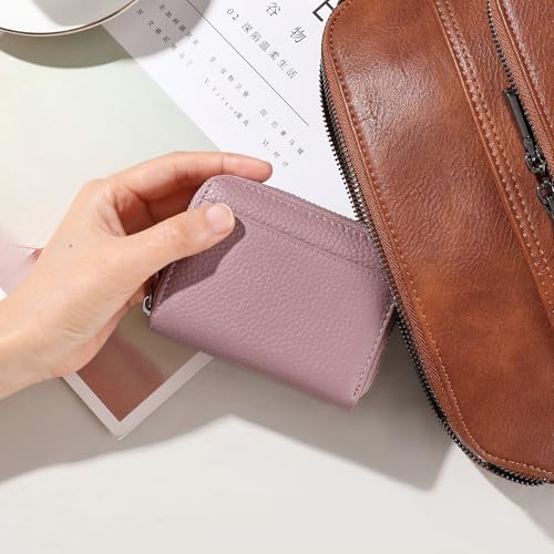 Image of SENDEFN RFID Credit Card Holder for Women Small Leather Zipper Card Case Wallet 15 Slots